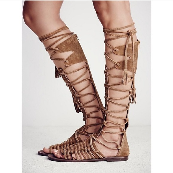 Free People Sun Seeker Tall Gladiator Sandal Brown Suede Lace-Up Size 39 NWT - Picture 3 of 13